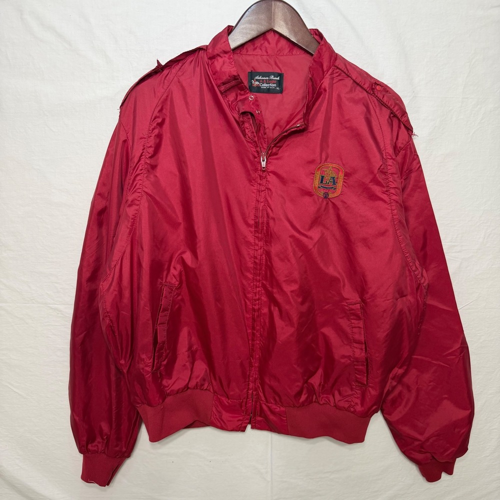 Vintage Budweiser Anheuser Busch A&Eagle Red‎ Nylon Windbreaker Jacket XL